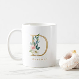 Pastel Peony Blommigt Brev D Gold Foil Monogram Kaffemugg