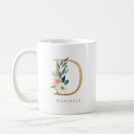 Pastel Peony Blommigt Brev D Gold Foil Monogram Kaffemugg