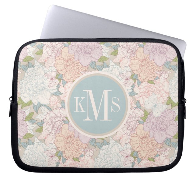 Pastel Peony & Butterfly Flower Mönster Laptop Fodral (Framsidan)