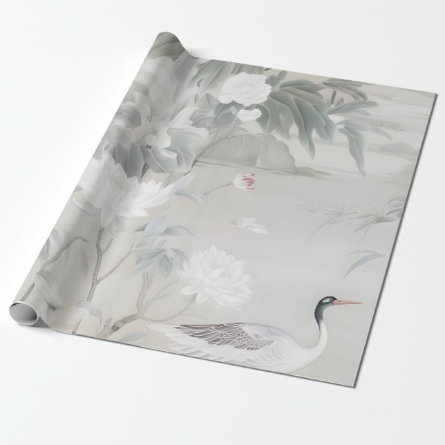 Pastel Peony Chinoiserie Presentpapper (Utrullad)