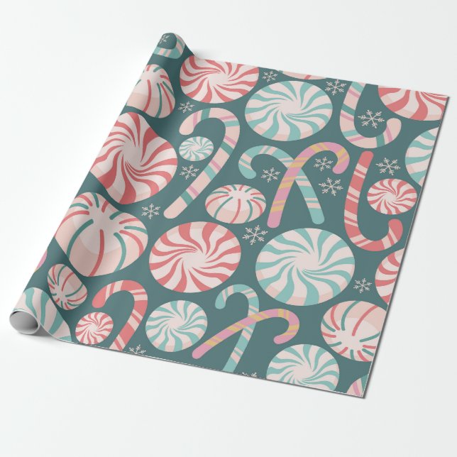 Pastel Peppermint Candy cane Seamless Mönster Presentpapper (Utrullad)