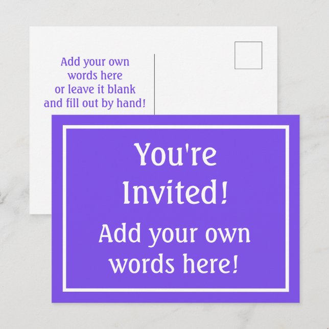 Pastel Periwinkle Lila Inbjudan Vykort (Fram/baksida)