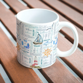 Pastel personlig namn nautisk sjöfart kaffemugg