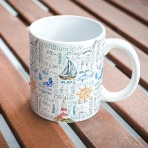 Pastel personlig namn nautisk sjöfart kaffemugg