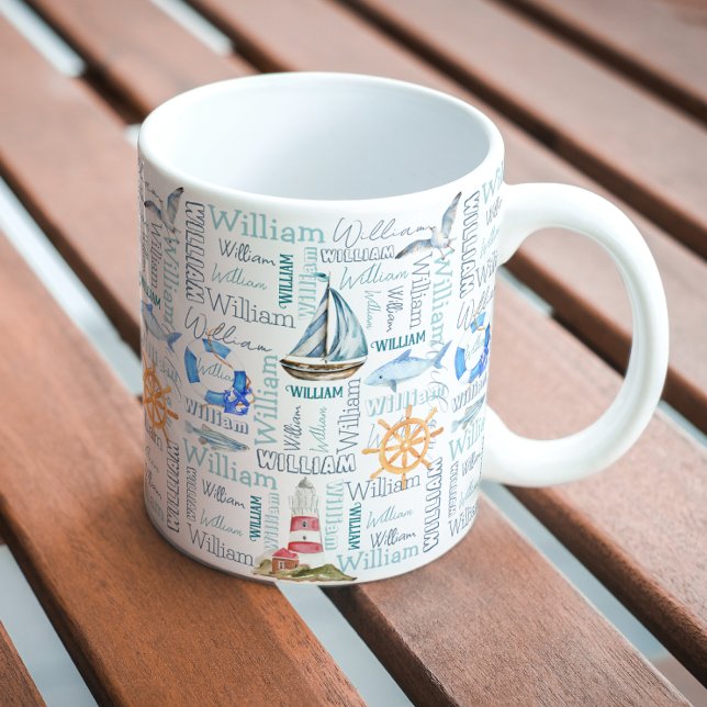Pastel personlig namn nautisk sjöfart kaffemugg (Skapare uppladdad)
