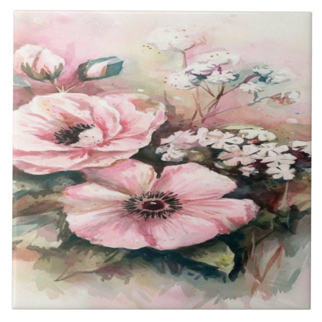 Pastel Petals: Ett mästerverk för Blommigt av vatt Kakelplatta (Framsidan)