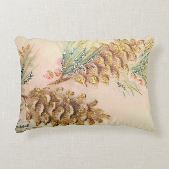Pastel Pinecones jul Faux Gnistra Pillow Prydnadskudde (Framsidan)