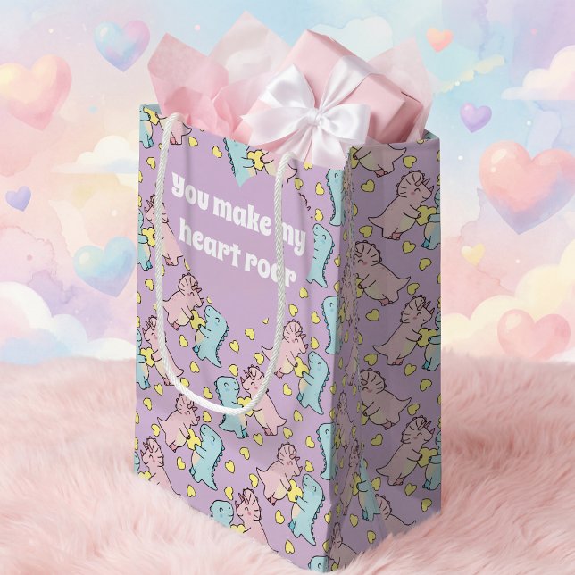 Pastel Pink And Blue Romantic Dinosaur (Cute pastel dinosaur love bag. It's perfect for Valentine’s Day surprises. Change the words.)