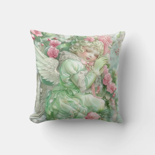Pastel Pink and Green Christmas Throw Pillow Kudde (Framsida)