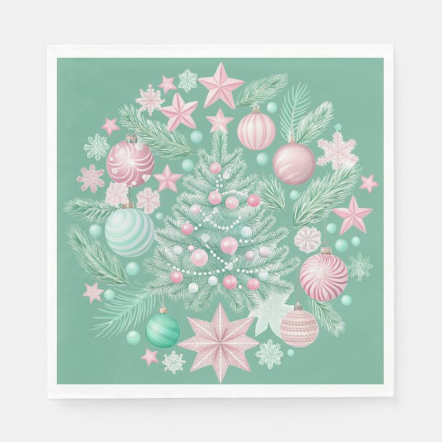 PASTEL PINK AND GREEN HOLIDAY CHRISTMAS THEME PAPPERSSERVETT (Framsidan)