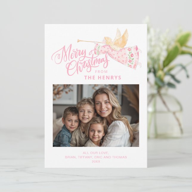 Pastel Pink Angel | Merry Christmas Photo (Stående Fram)