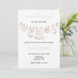 Pastel Pink Baby Clothes Girl Baby shower Inbjudningar