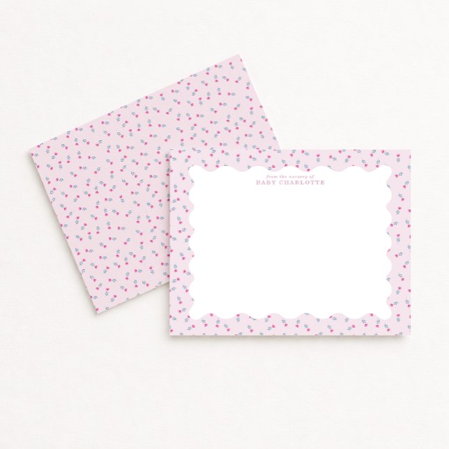Pastel Pink Baby Floral Wavy Border Note Card Inbjudningar (Skapare uppladdad)