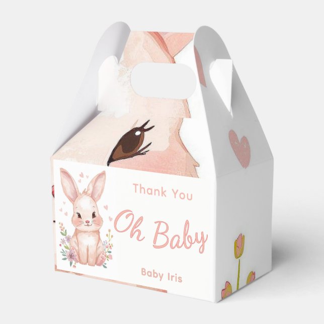 Pastel Pink Baby Shower Treat Box Cute Bunny Party Presentaskar (Framsidan Sidan)