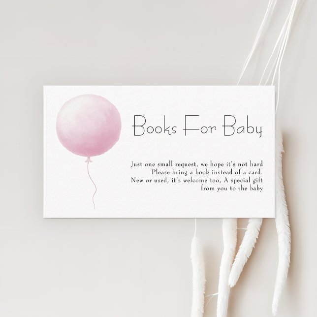 Pastel Pink Balloon Girl Baby Shower Books Request Tilläggskort (Skapare uppladdad)