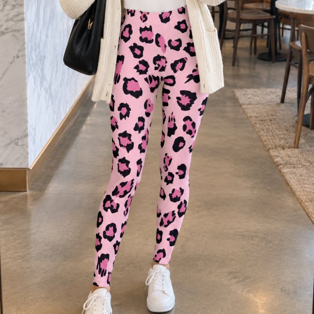 Pastel Pink Black Leopard Print Leggings (Skapare uppladdad)
