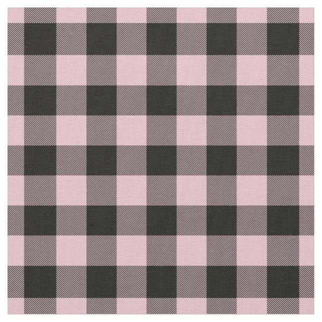 Pastel Pink & Black Plaid Gingham Tyg (Närbild)