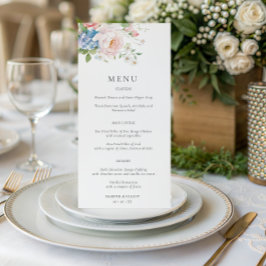 Pastel Pink & Blue Floral Spring Wedding Menu Meny