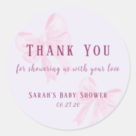 Pastel Pink Bow Baby Shower Thank You Sticker Runt Klistermärke