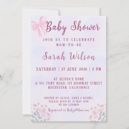 Pastel Pink Bow Floral Baby Shower Inbjudningar