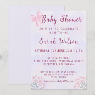 Pastel Pink Bow Floral Baby Shower Inbjudningar