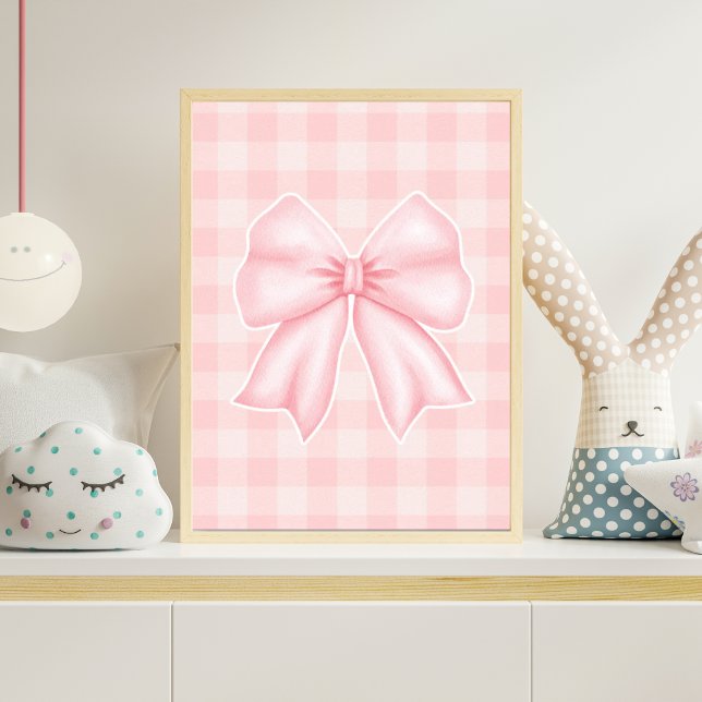 Pastel Pink Bow Print Gingham Nursery Poster (Skapare uppladdad)