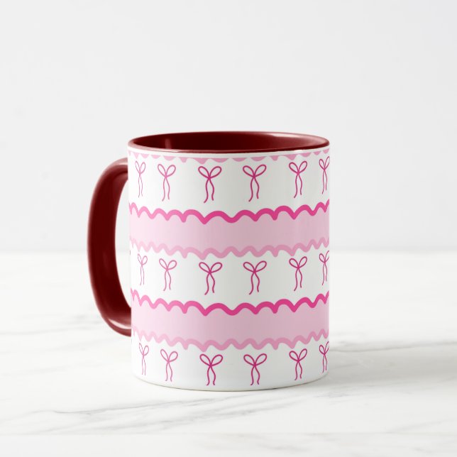 Pastel Pink Bow Seamless Pattern – Cute Aesthetic  Mugg (Framsida vänster)