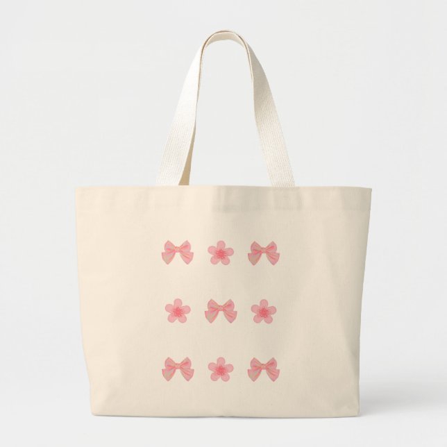 Pastel Pink Bows Cherry Blossom Tote Bag  Jumbo Tygkasse (Framsidan)