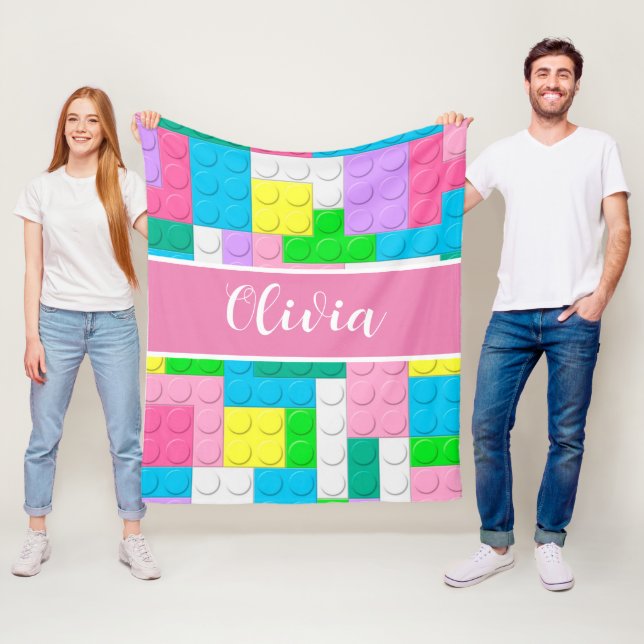 Pastel Pink Building Blocks Custom Girl Fleecefilt (På plats)