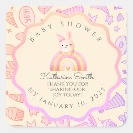 pastel pink bunny cute party babyshower fyrkantigt klistermärke