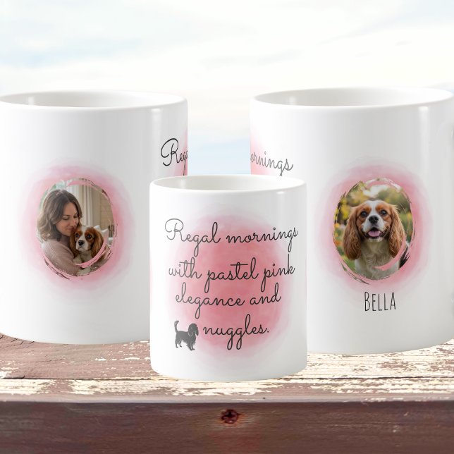 Pastel Pink Cavalier Watercolor Custom Photo Kaffemugg (Skapare uppladdad)