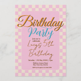 Pastel Pink Checkered Birthday Party Inbjudningar