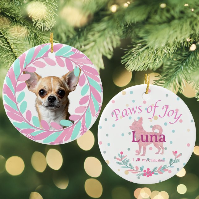 Pastel Pink Chihuahua | Personalized Christmas Julgransprydnad Keramik (Skapare uppladdad)