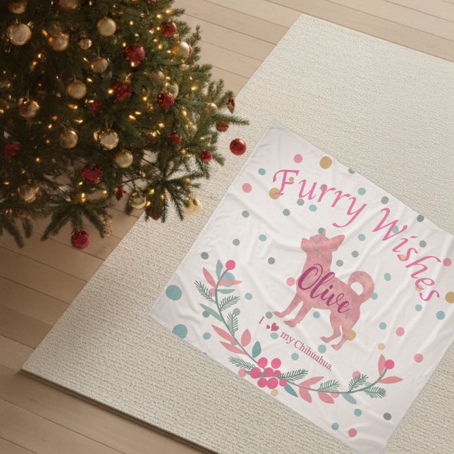 Pastel Pink Christmas - Chihuahua Custom Name Fleecefilt (Skapare uppladdad)