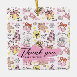 Pastel Pink Christmas Pattern with Custom Text Julgransprydnad Keramik