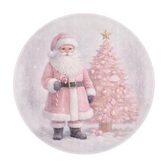 Pastel Pink Christmas Santa Cutting Board (Framsidan)