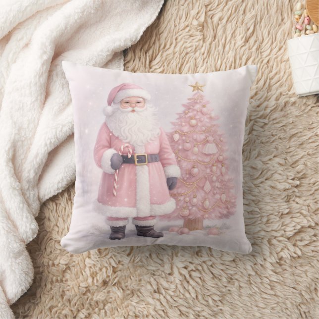 Pastel Pink Christmas Santa  Kudde (Filt)