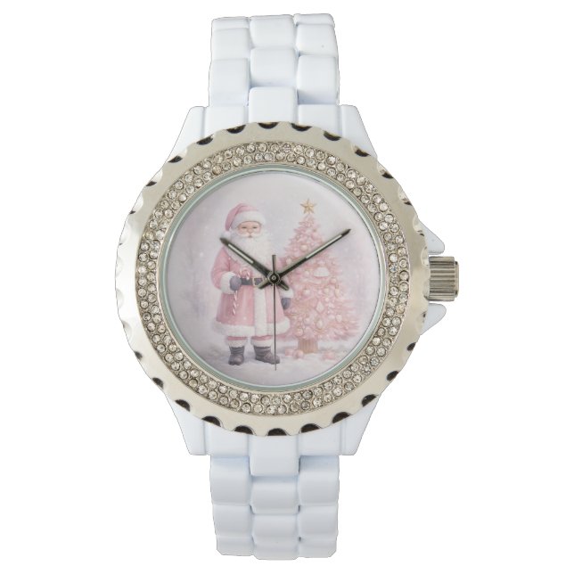 Pastel Pink Christmas Santa Locket Necklace Armbandsur (Framsida)
