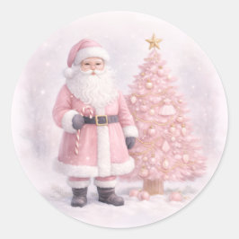 Pastel Pink Christmas Santa Runt Klistermärke