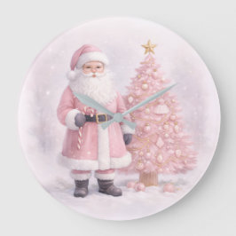 Pastel Pink Christmas Santa Stor Klocka