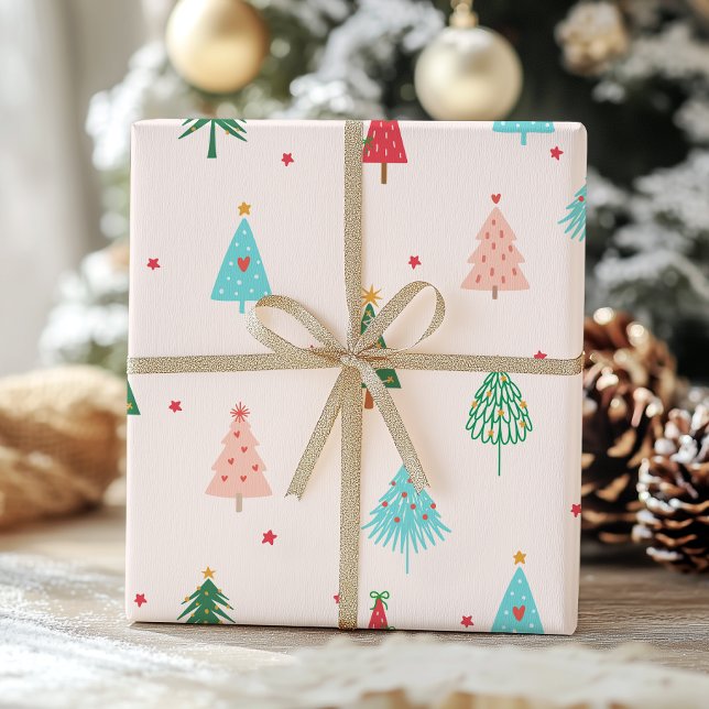 Pastel Pink Christmas Trees Whimsical Holiday Presentpapper (Skapare uppladdad)
