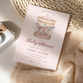 Pastel Pink Cute Carousel Girl Baby Shower Inbjudningar