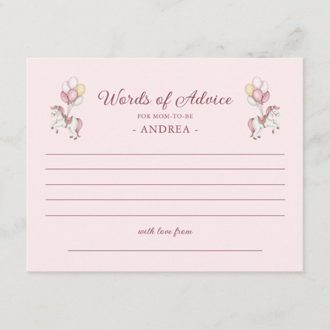 Pastel Pink Cute Girl Baby Shower Words of Advice Tilläggskort (Framsida)