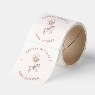 Pastel Pink Cute Horse Balloons Girl Baby Shower Runt Klistermärke