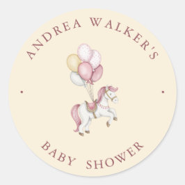 Pastel Pink Cute Horse Balloons Girl Baby Shower Runt Klistermärke
