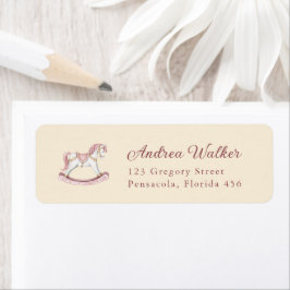 Pastel Pink Cute Rocking Horse Girl Baby Shower Returadress Etikett