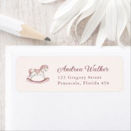 Pastel Pink Cute Rocking Horse Girl Baby Shower Returadress Etikett