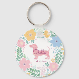 Pastel Pink Dachshund Name & Photo with Wreath Nyckelring