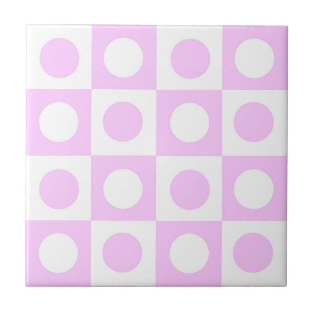 Pastel Pink Dots and Squares Pattern Kakelplatta (Framsidan)