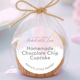 Pastel Pink Dripping Bakery Product Name Runt Klistermärke